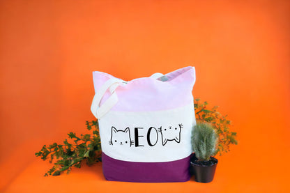 Cat Tote Bag, Cat Lover Gift, Meow Tote Bag, Tri Color Tote Bag