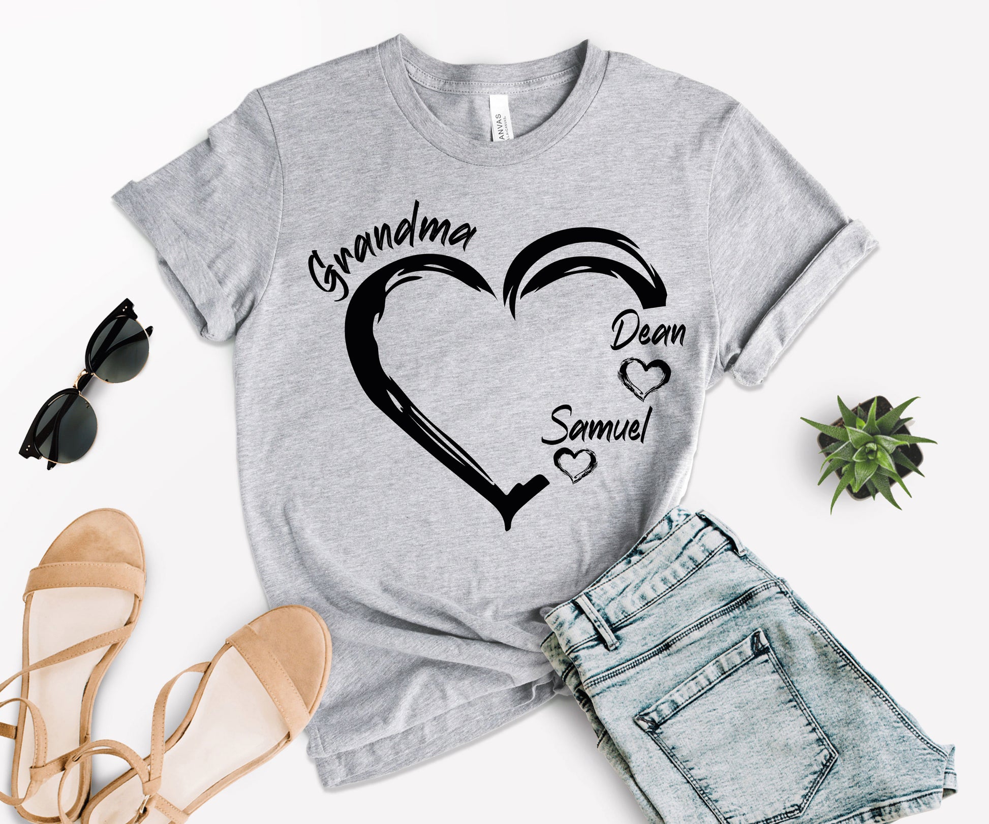 Grandma Heart Shirt, Grandkids Name Shirt, Custom Grandma Shirt-newamarketing