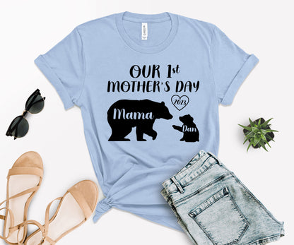 Our 1st Mother's Day Shirt, Mama Bear Shirt with Kids Name, Custom Mom Shirt-newamarketing