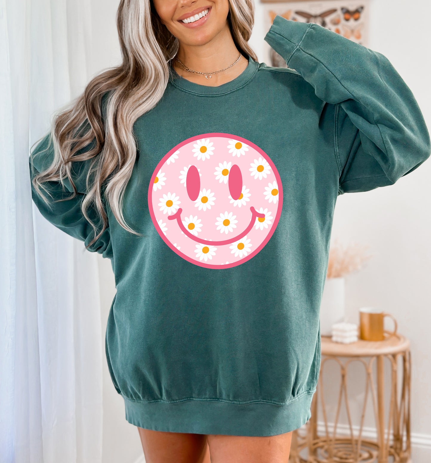 Comfort Color Sweatshirt, Smile Sweatshirt, Smile Face Sweatshirt-newamarketing