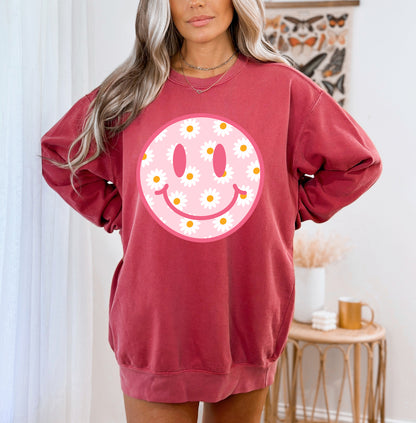 Comfort Color Sweatshirt, Smile Sweatshirt, Smile Face Sweatshirt-newamarketing