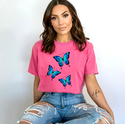 Comfort Color T-Shirts, Butterfly Shirt, Blue Butterfly Shirt-newamarketing