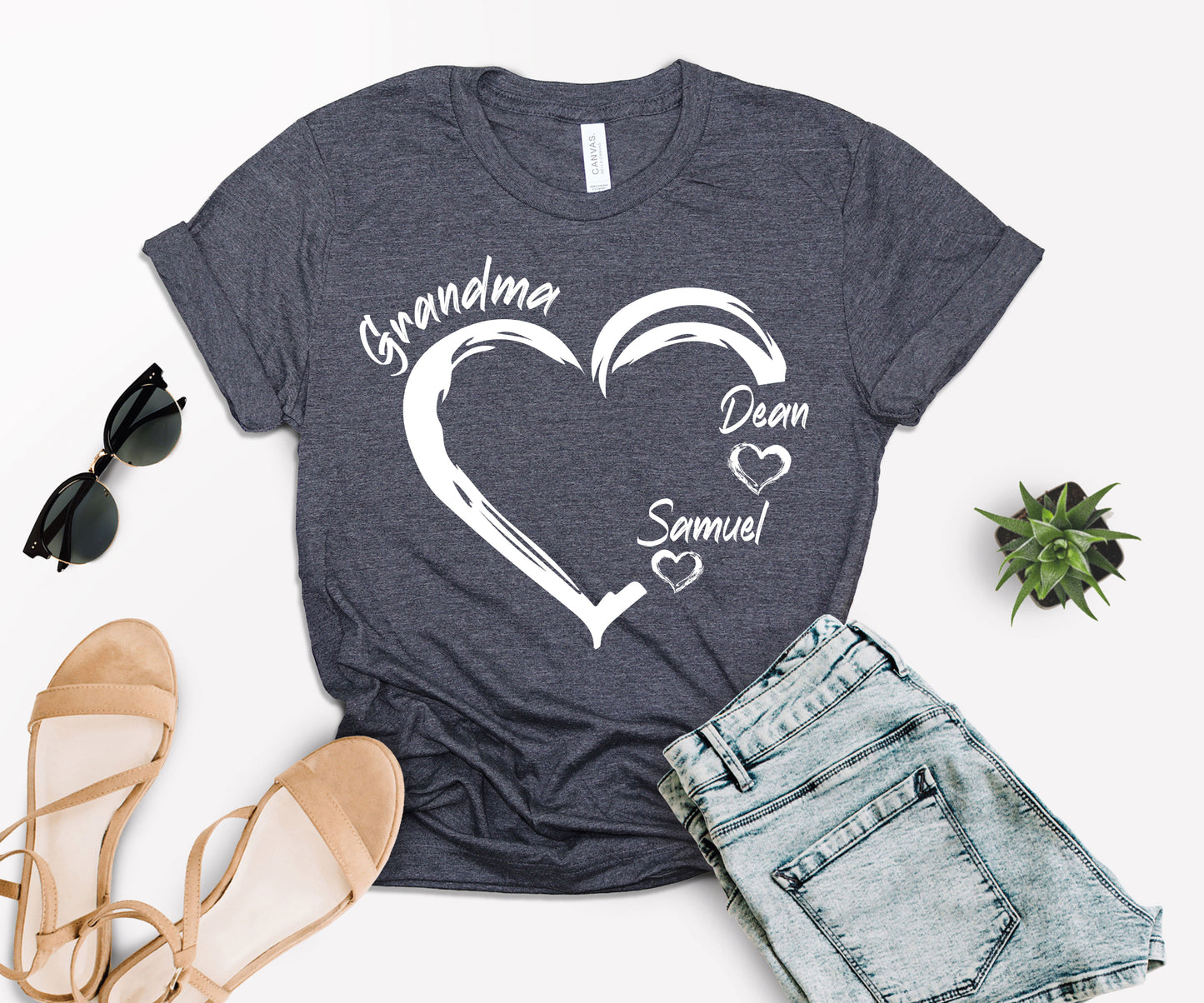 Grandma Heart Shirt, Grandkids Name Shirt, Custom Grandma Shirt-newamarketing