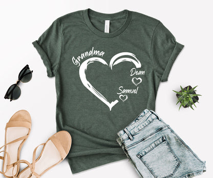 Grandma Heart Shirt, Grandkids Name Shirt, Custom Grandma Shirt-newamarketing