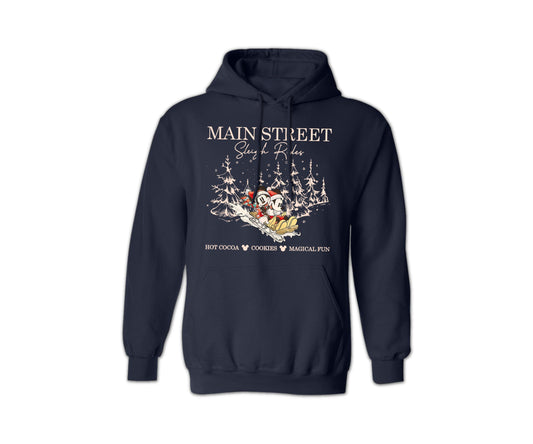 Christmas Holiday Hoodie - Main Street Sleigh Rides Graphic Hoodie for Men & Women, Funny Unisex Christmas Sweater