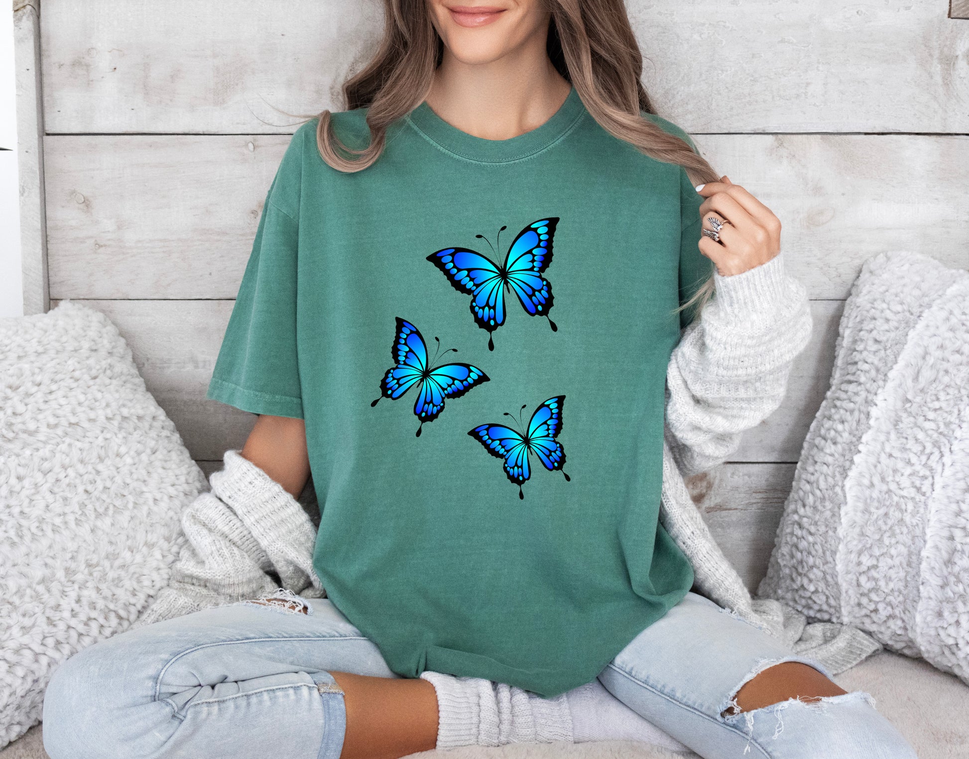 Comfort Color T-Shirts, Butterfly Shirt, Blue Butterfly Shirt-newamarketing