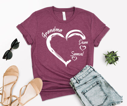 Grandma Heart Shirt, Grandkids Name Shirt, Custom Grandma Shirt-newamarketing