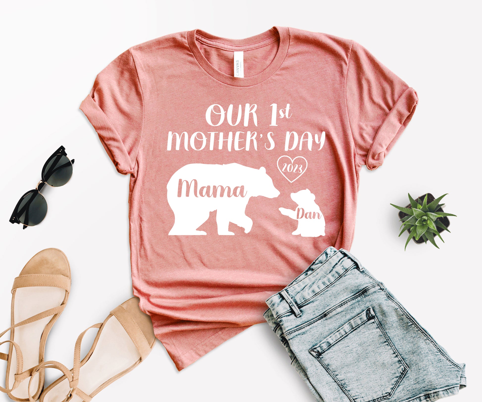 Our 1st Mother's Day Shirt, Mama Bear Shirt with Kids Name, Custom Mom Shirt-newamarketing
