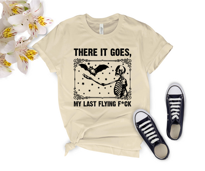 There It Goes My Last Flying Fuck Shirt, Sarcastic Skeleton T-Shirt Funny Sayings Tee, Disney, Halloween, Party, Shirt, Disney World, Tee, Maleficent, Graphic, T-Shirt, high-quality, Made in the USA, mom, mother, father, dad, family, cotton, holiday, trip, vacation, adult, youth, toddler shirt, baby onesie, kids- newamarketing, ewa marketing, DTF Printing, DTF Delaware, DTF Transfer By Size