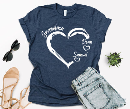 Grandma Heart Shirt, Grandkids Name Shirt, Custom Grandma Shirt-newamarketing