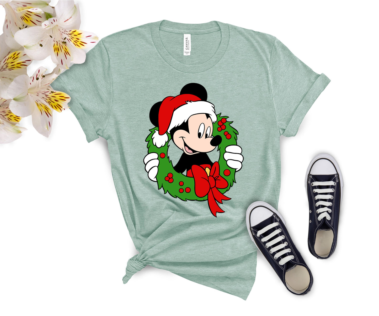 Festive Mickey Mouse Christmas Wreath Shirt – Family Matching Christmas Graphic Tees