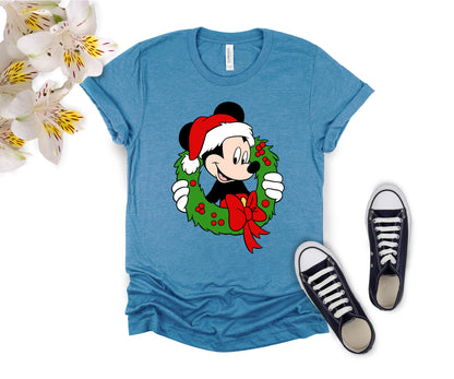 Festive Mickey Mouse Christmas Wreath Shirt – Family Matching Christmas Graphic Tees