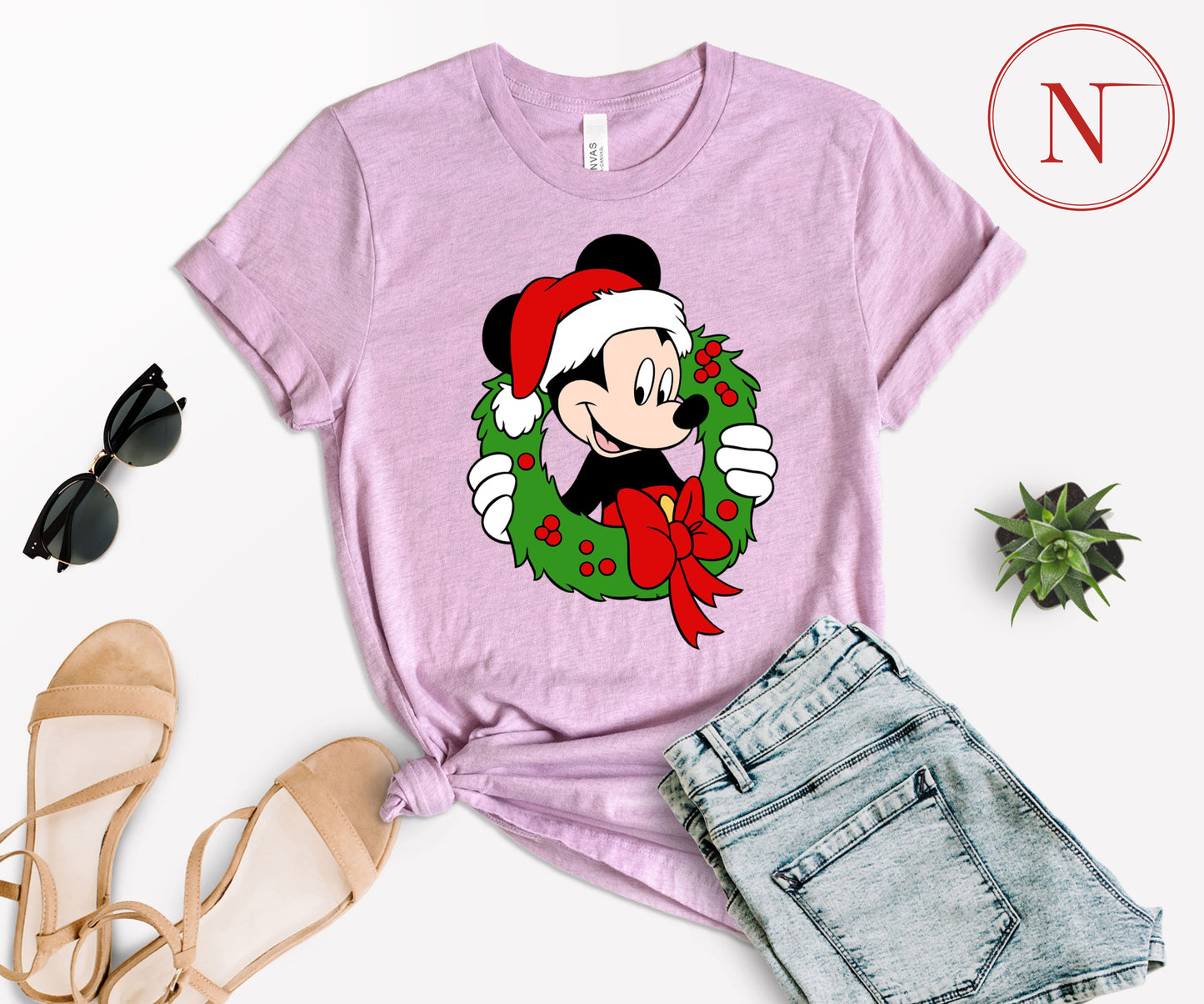 Festive Mickey Mouse Christmas Wreath Shirt – Family Matching Christmas Graphic Tees