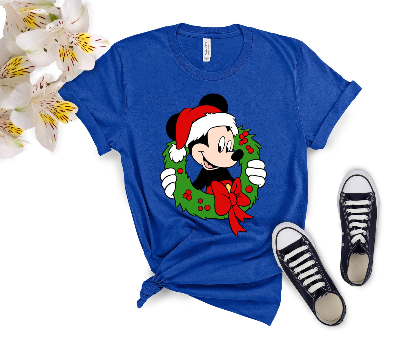 Festive Mickey Mouse Christmas Wreath Shirt – Family Matching Christmas Graphic Tees