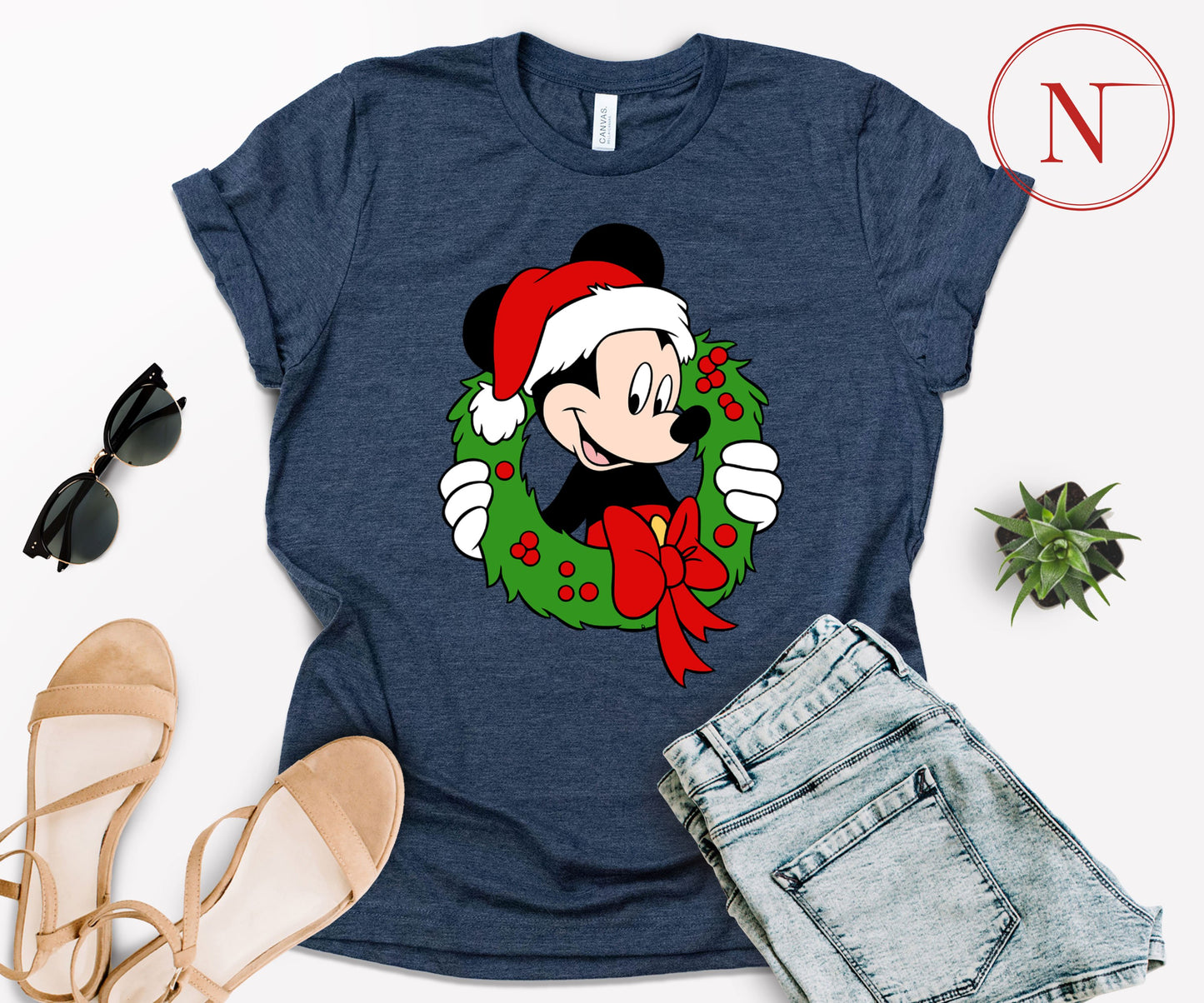 Festive Mickey Mouse Christmas Wreath Shirt – Family Matching Christmas Graphic Tees