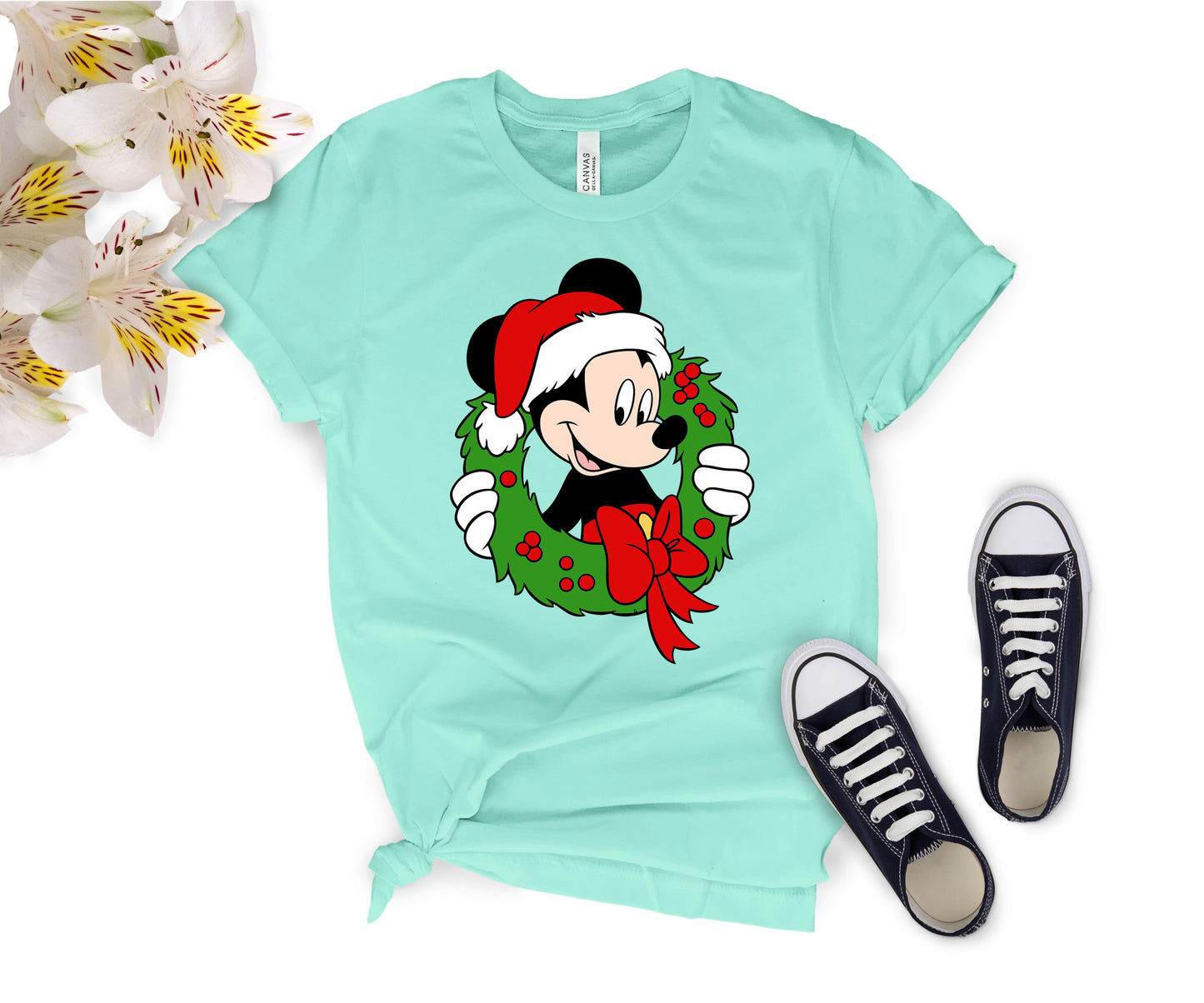 Festive Mickey Mouse Christmas Wreath Shirt – Family Matching Christmas Graphic Tees