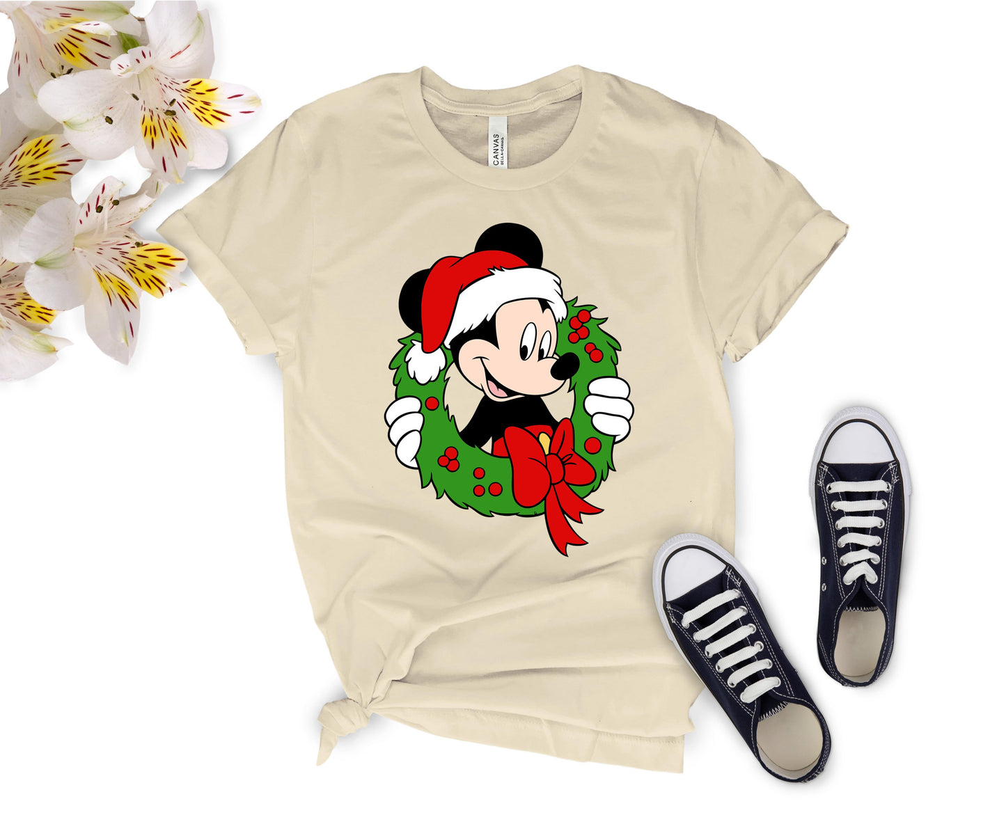 Festive Mickey Mouse Christmas Wreath Shirt – Family Matching Christmas Graphic Tees