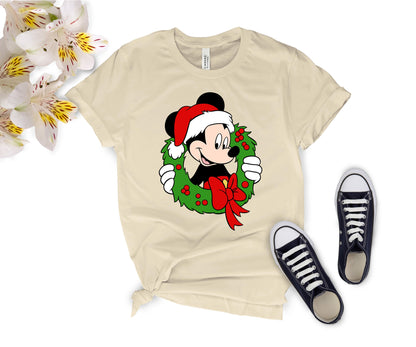 Festive Mickey Mouse Christmas Wreath Shirt – Family Matching Christmas Graphic Tees