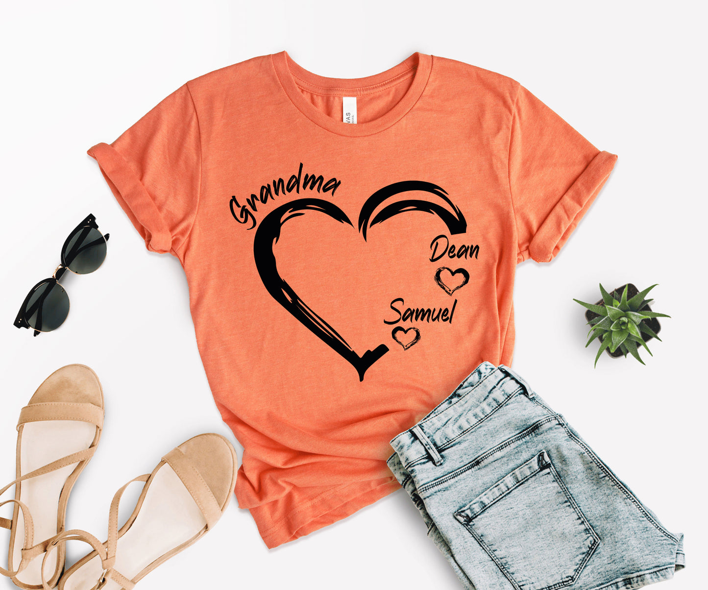 Grandma Heart Shirt, Grandkids Name Shirt, Custom Grandma Shirt-newamarketing