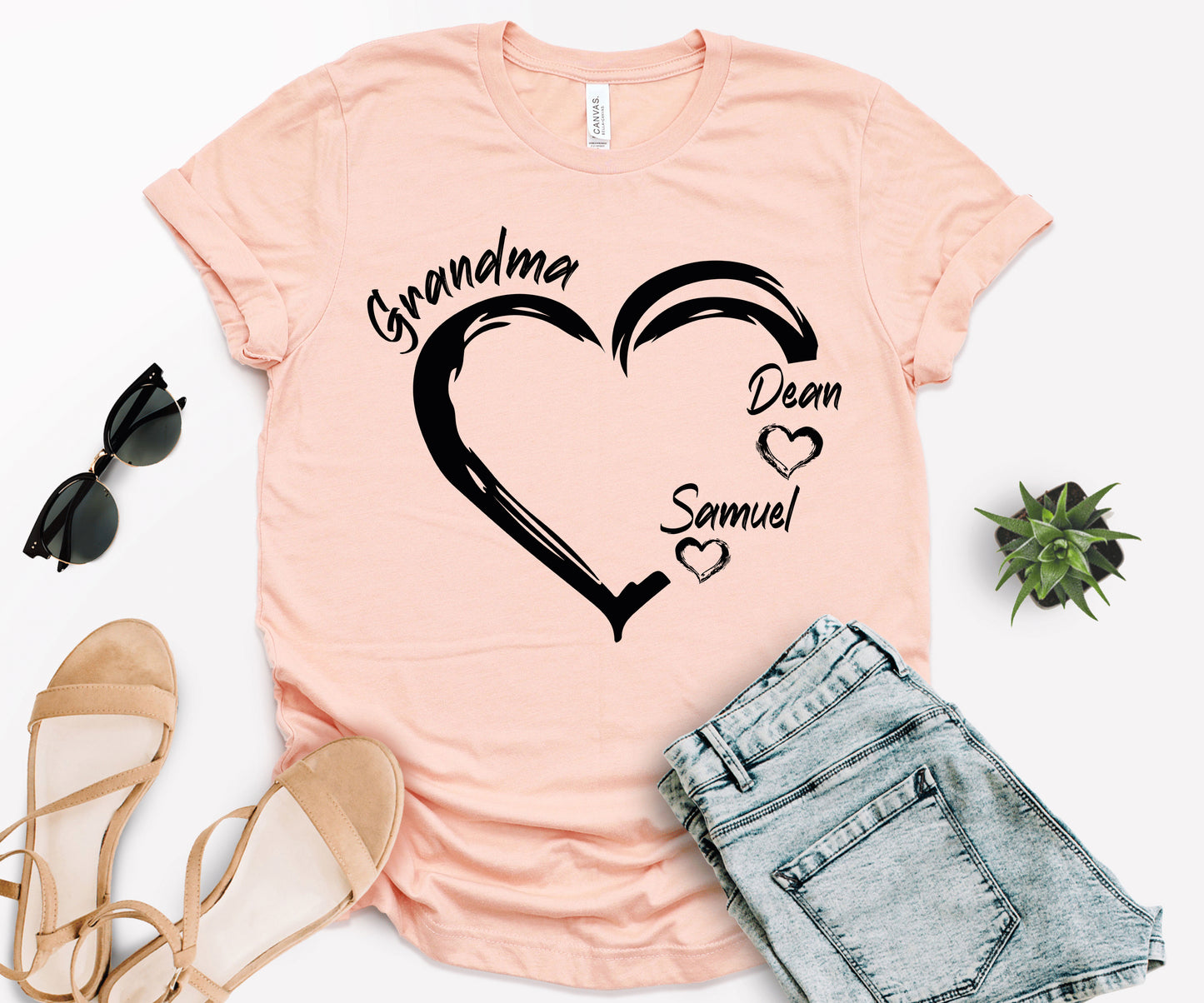 Grandma Heart Shirt, Grandkids Name Shirt, Custom Grandma Shirt-newamarketing