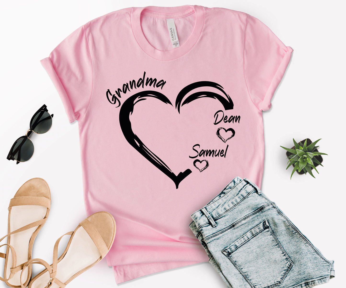 Grandma Heart Shirt, Grandkids Name Shirt, Custom Grandma Shirt-newamarketing