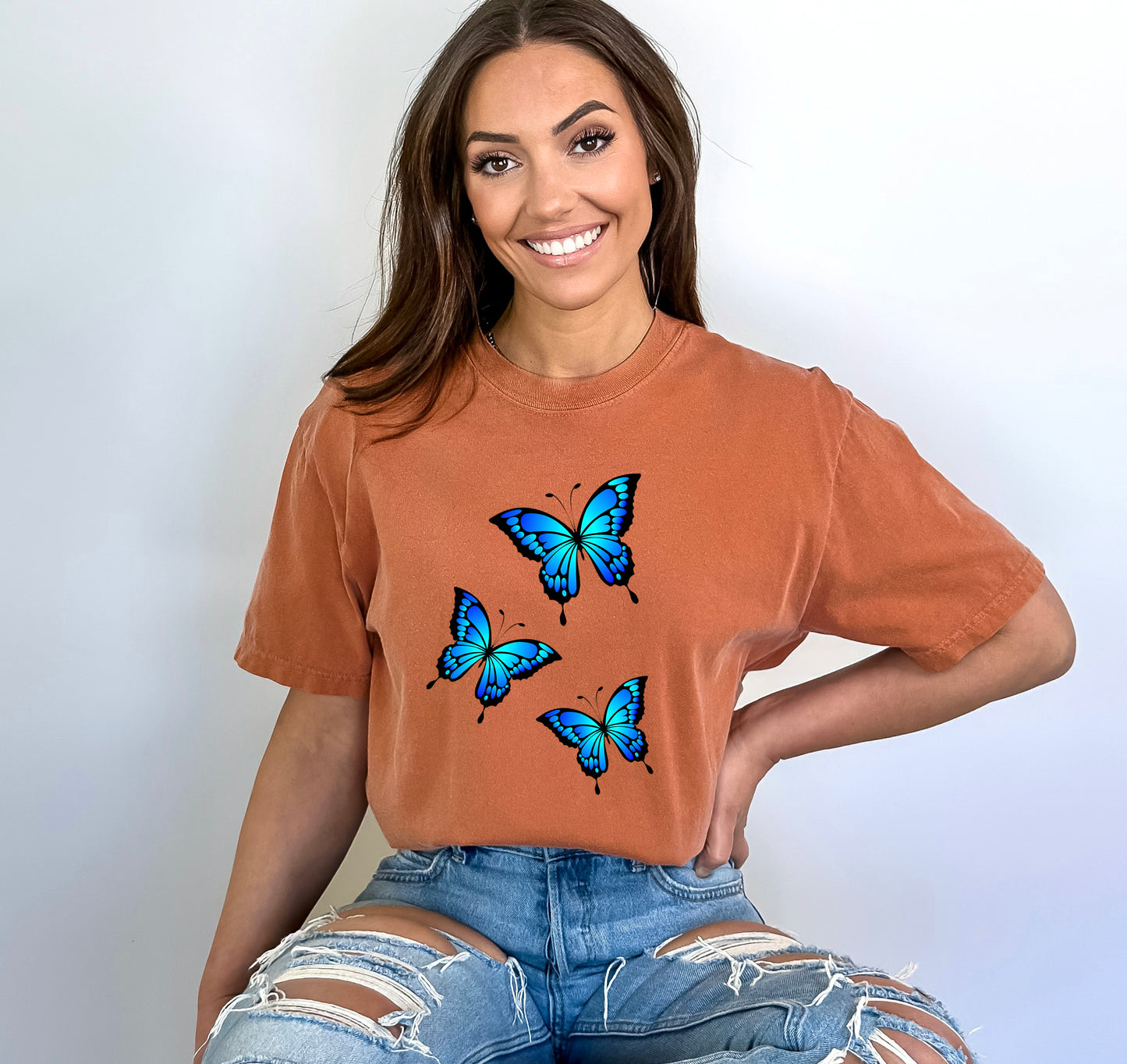 Comfort Color T-Shirts, Butterfly Shirt, Blue Butterfly Shirt-newamarketing