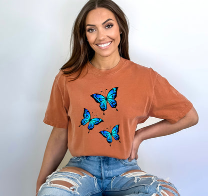 Comfort Color T-Shirts, Butterfly Shirt, Blue Butterfly Shirt-newamarketing