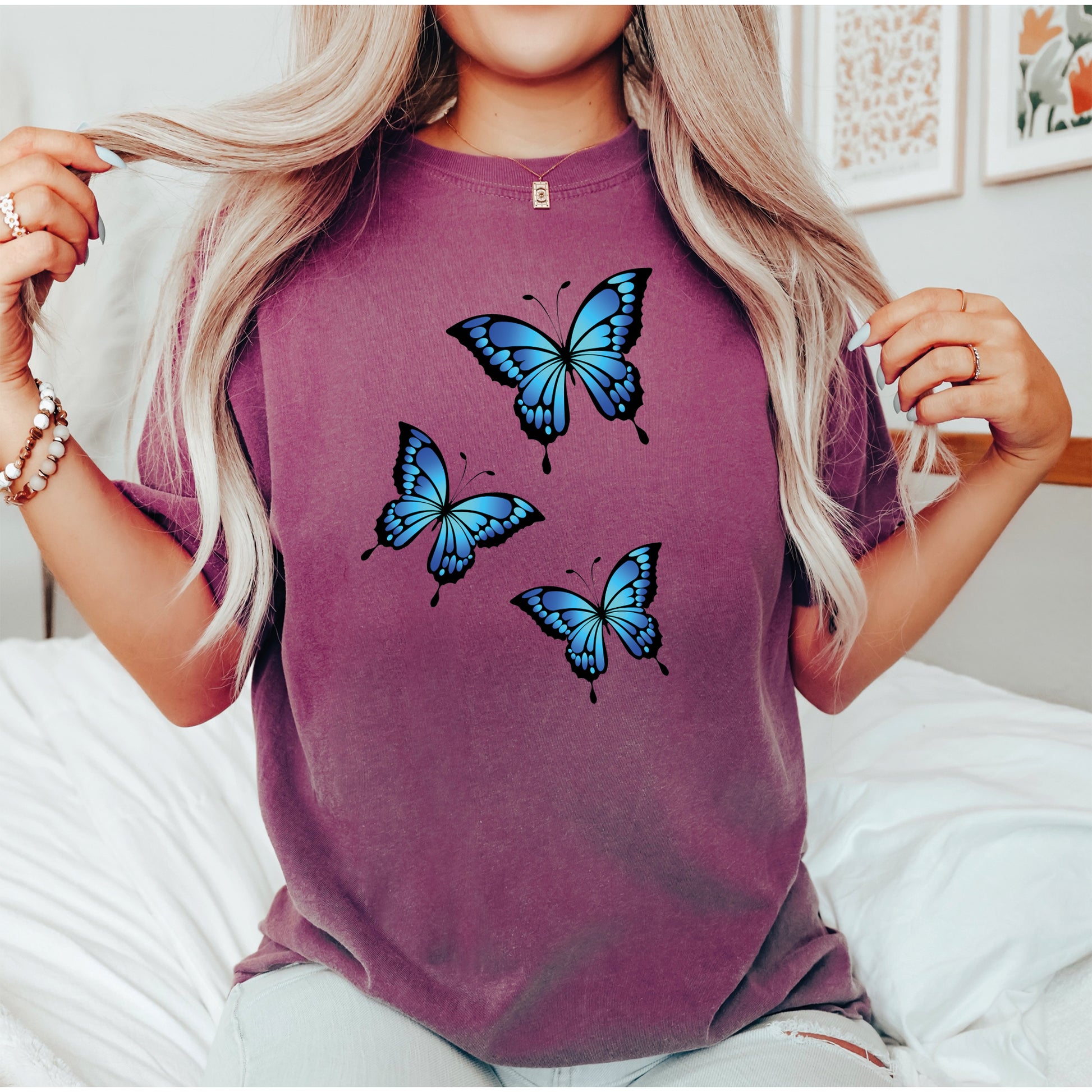 Comfort Color T-Shirts, Butterfly Shirt, Blue Butterfly Shirt-newamarketing