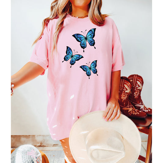 Comfort Color T-Shirts, Butterfly Shirt, Blue Butterfly Shirt-newamarketing
