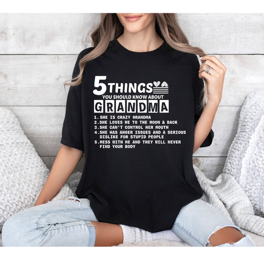 Comfort Color T-Shirts, 5 Things about My Grandma Shirt, Funny Grandma Shirts-newamarketing