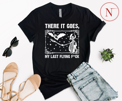 There It Goes My Last Flying Fuck Shirt, Sarcastic Skeleton T-Shirt Funny Sayings Tee, Disney, Halloween, Party, Shirt, Disney World, Tee, Maleficent, Graphic, T-Shirt, high-quality, Made in the USA, mom, mother, father, dad, family, cotton, holiday, trip, vacation, adult, youth, toddler shirt, baby onesie, kids- newamarketing, ewa marketing, DTF Printing, DTF Delaware, DTF Transfer By Size