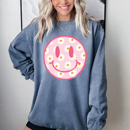 Comfort Color Sweatshirt, Smile Sweatshirt, Smile Face Sweatshirt-newamarketing