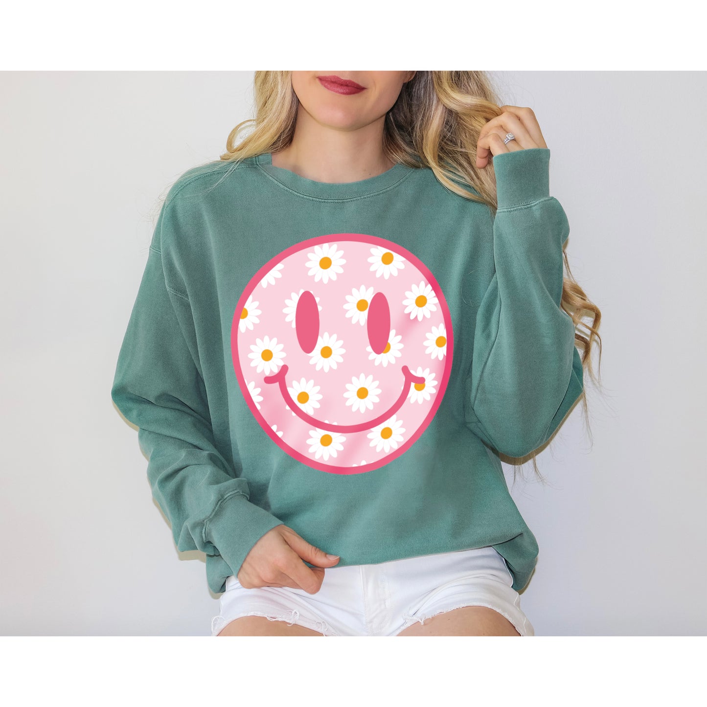 Comfort Color Sweatshirt, Smile Sweatshirt, Smile Face Sweatshirt-newamarketing